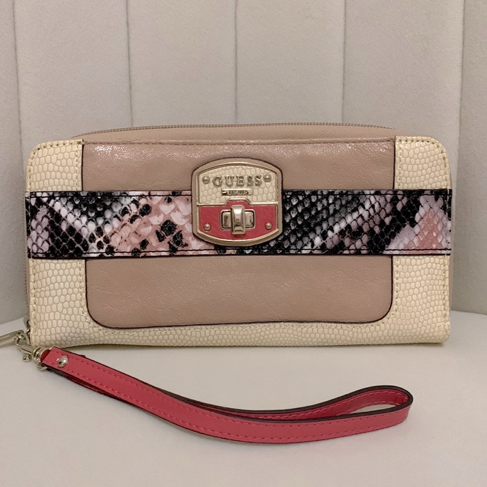Guess Snakeskin-Print Wallet/Wristlet